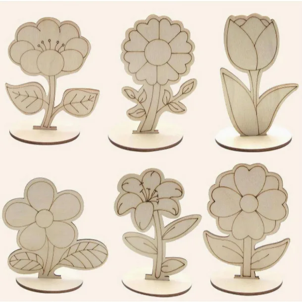 Conjunto de Enfeites de Mdf com Rosas, Lírios e Girassóis para Artesanato de Pintura escola