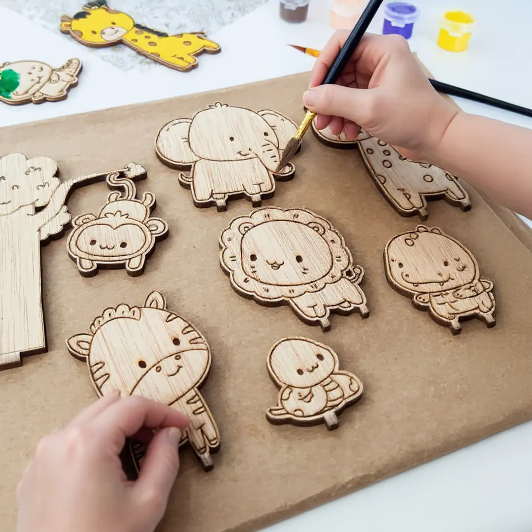 Kit Animais da Selva - Brinquedo Educativo para Pintura e Montagem