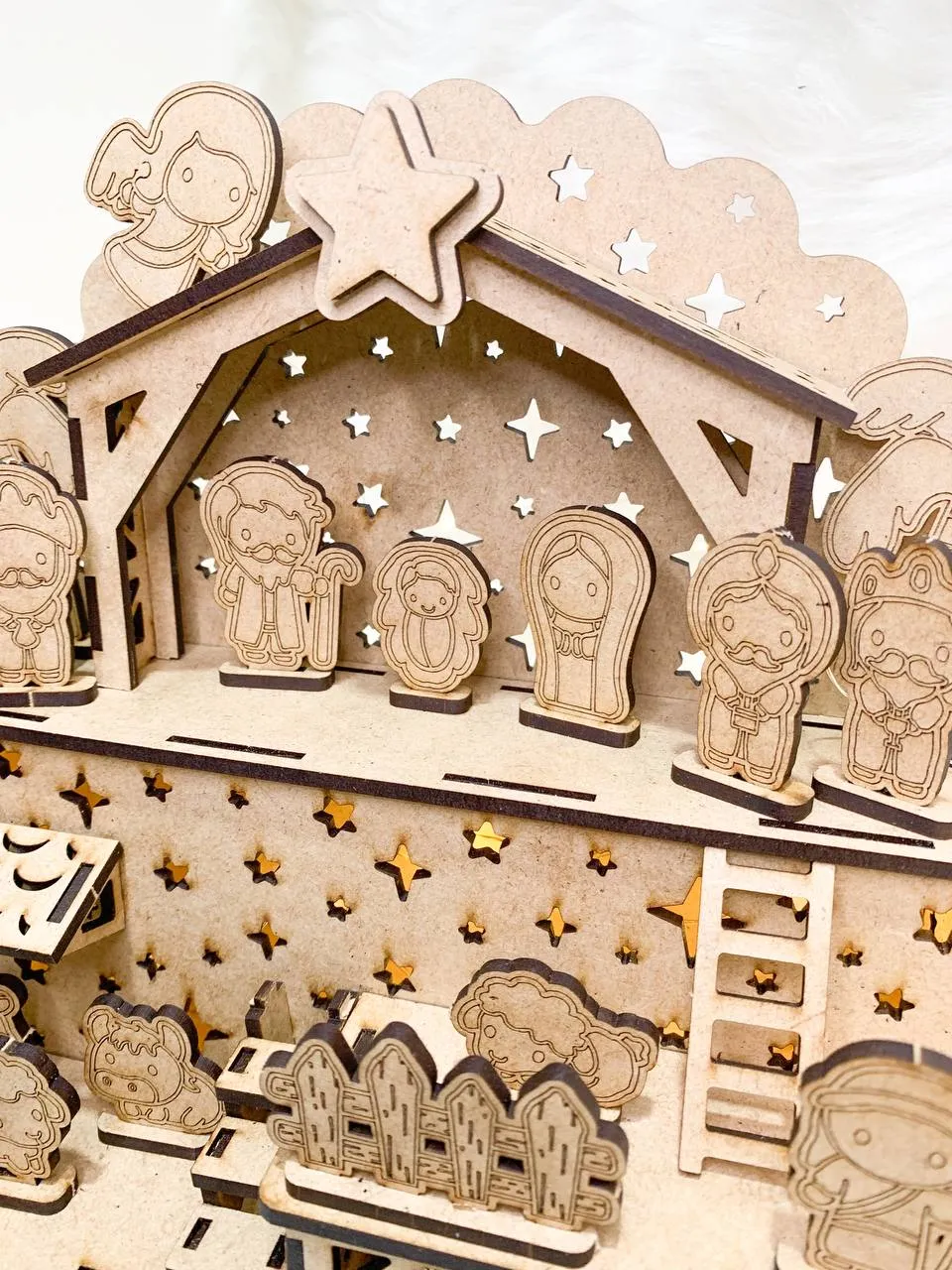 Presépio de Natal para Colorir em MDF 3mm com Luz de Fada