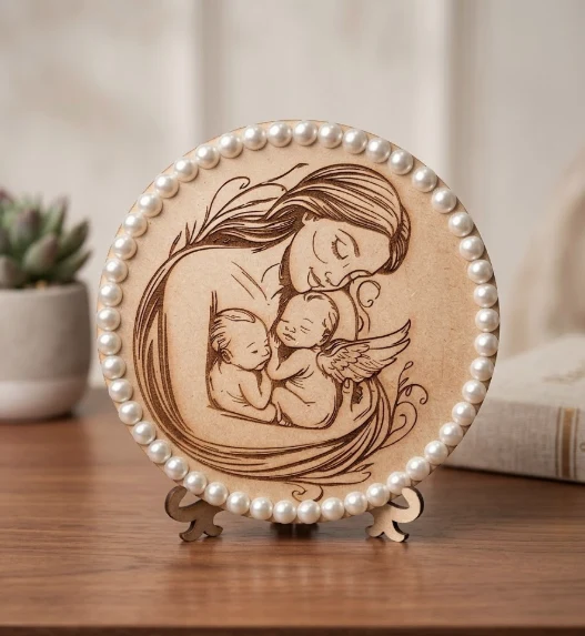 Moldura Mãe e bebe anjo com borda de perola com Cavalete - Imagem 1